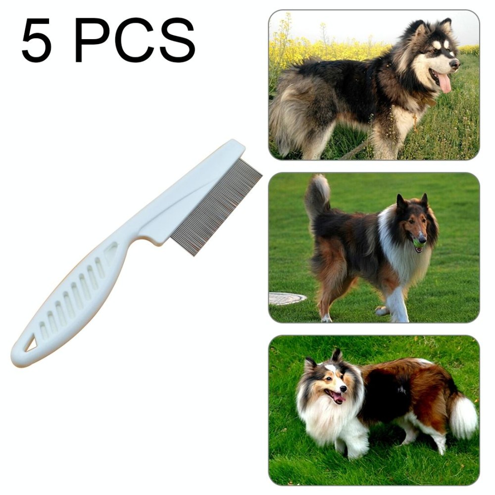 5 PCS Pet Cats Dogs Supplies Combs Fine Toothed Stainless Steel Needle Fleas Removal Combs, Length: 14cm (White)