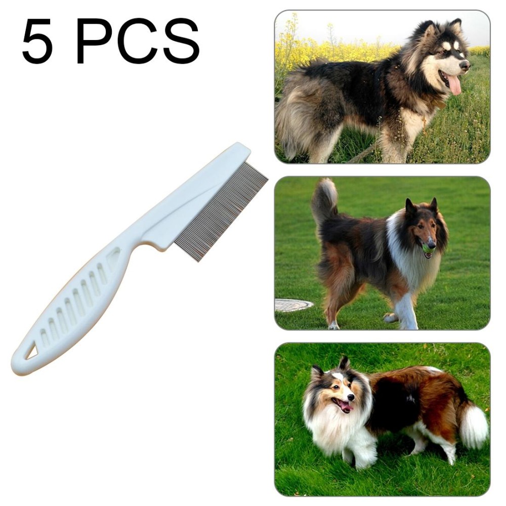 5 PCS Pet Cats Dogs Supplies Combs Fine Toothed Stainless Steel Needle Fleas Removal Combs, Length: 18.5cm (White)