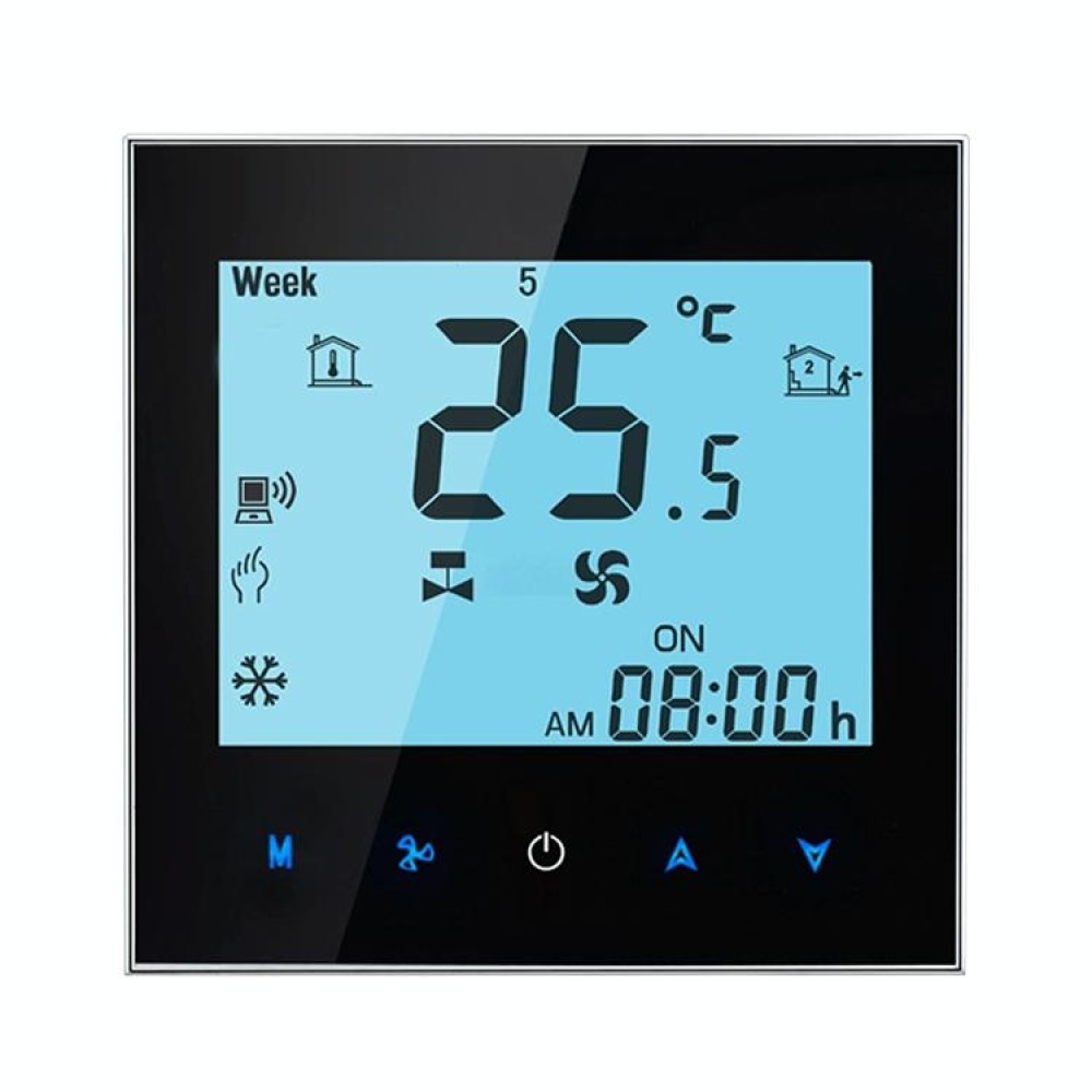 LCD Display Air Conditioning 4-Pipe Programmable Room Thermostat for Fan Coil Unit, Supports Wifi (Black)