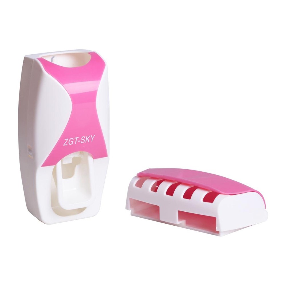 Automatic Toothpaste Dispenser Set with 5 Toothbrush Holder (Pink)