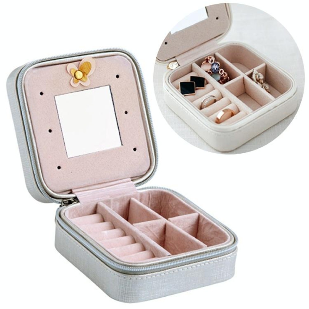 Macaron Small Jewelry Box Rings and Earrings Mirrored Travel Storage Case(Grey)