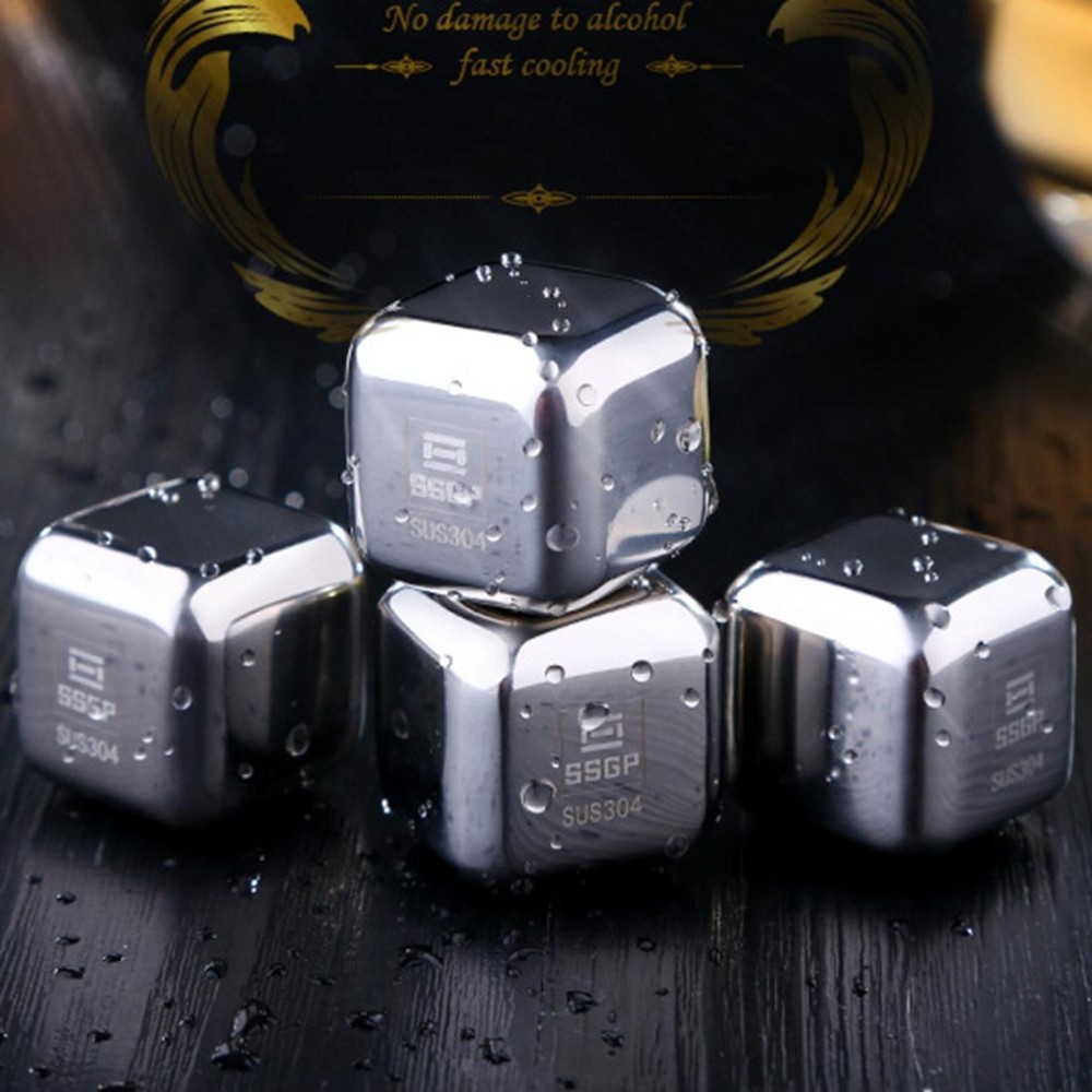4 PCS Stainless Steel Chilling Reusable Ice Cubes for Whiskey, Vodka, Liqueurs