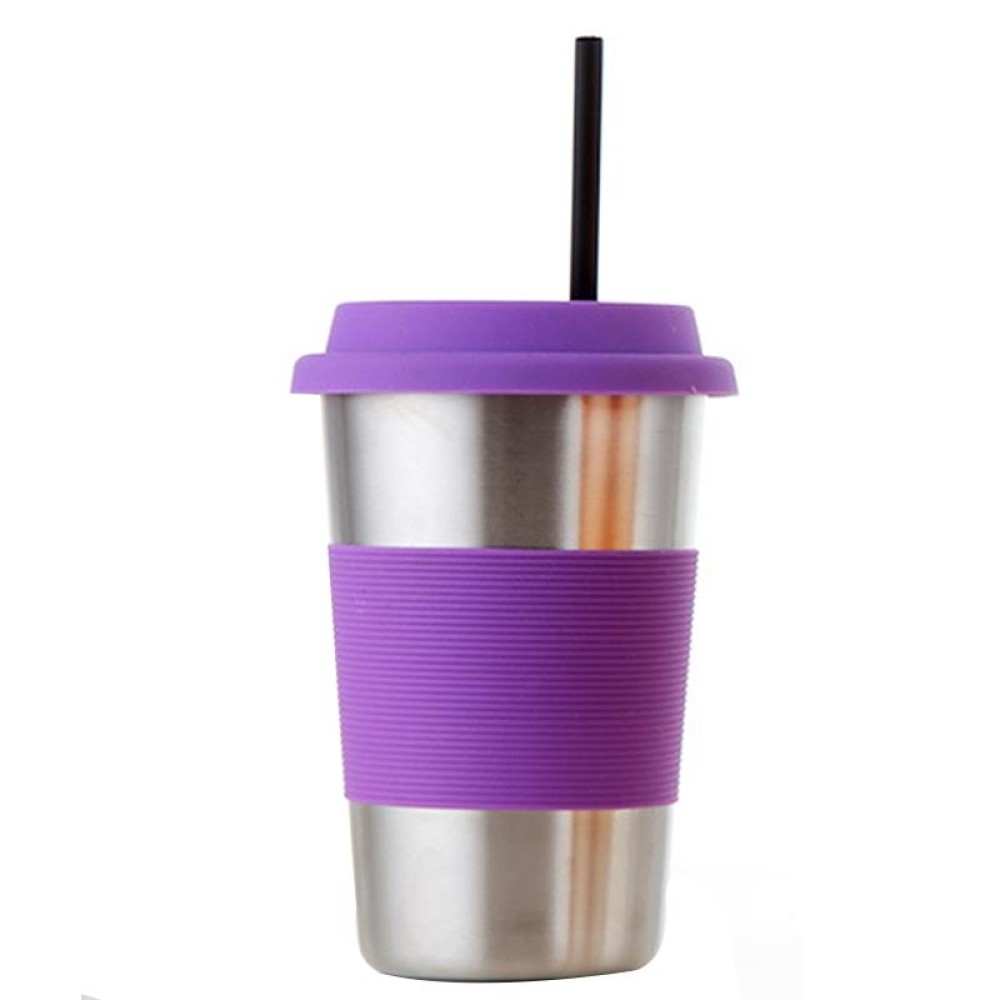500ml Single Wall Electropolished Stainless Steel Curling Edge Beverage Cup With Rubber Circle Band And Cap(Purple)