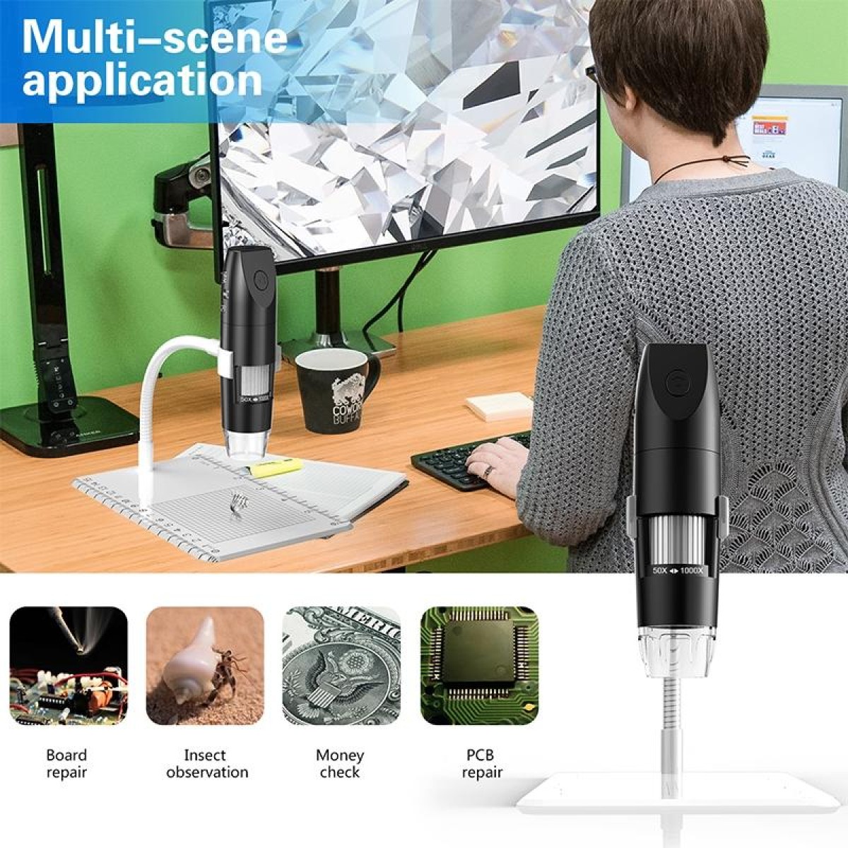 316 50-1000X Adjustable Smart Wifi USB Digital Microscope (Black)