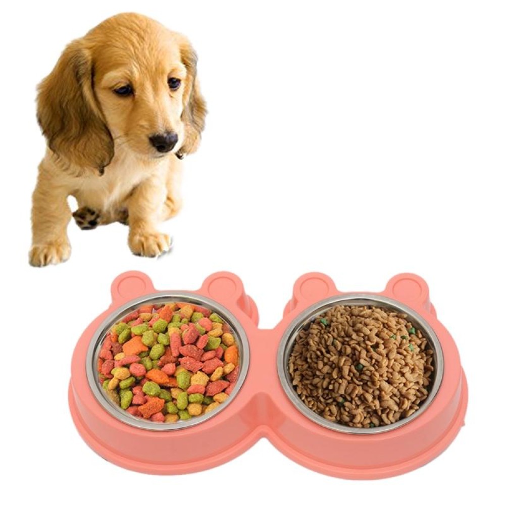 2 in 1 Stainless Steel  Bowls, Anti-slippery Mat Cartoon Shape Detachable Pets Bowls, Random Color Delivery(Pink)