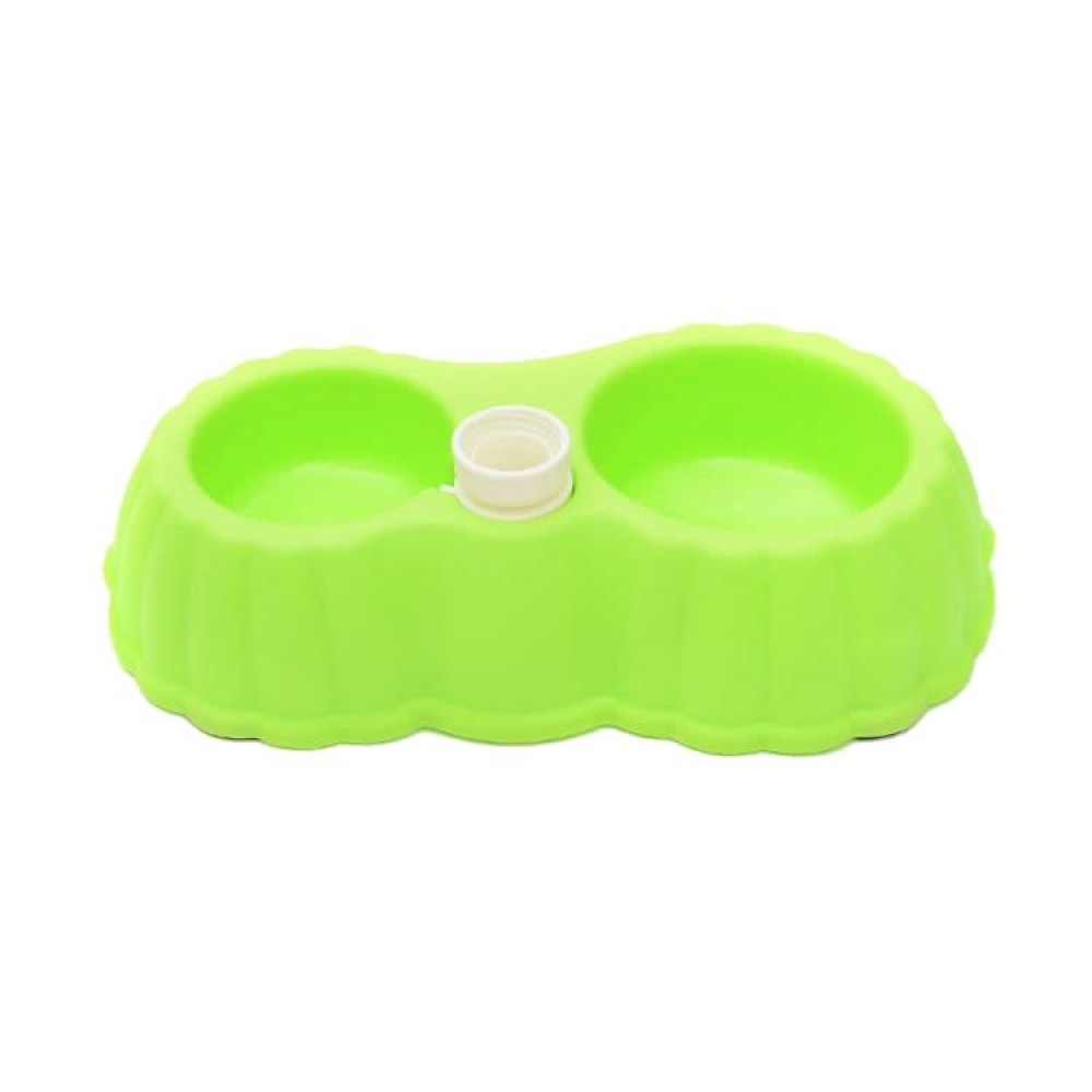 Pumpkin Shape Dog Cat Food Dish + Drinking Water Double Bowls with Automatic Water Dispenser, Size: S (Green)