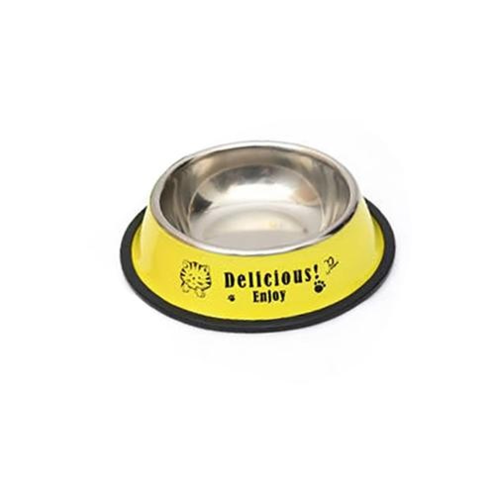 Stainless Steel Bowls, Anti-slip Colorful Paint Printed Pets Bowls, Bowl Diameter: 11 cm, Bowl Bottom Diameter: 15.1 cm(Yellow)