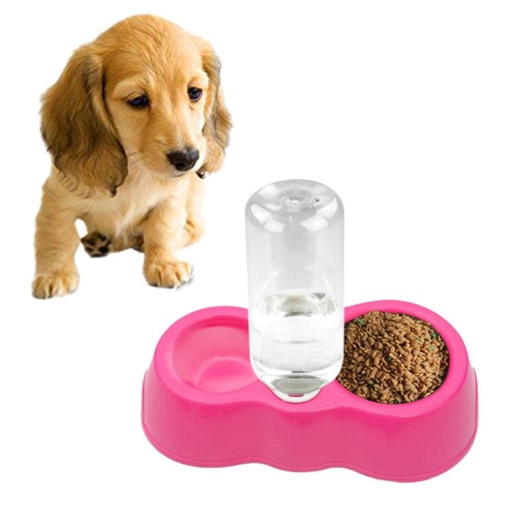 Dog Cat Food Dish + Drinking Water Double Bowls with Automatic Water Dispenser(Magenta)
