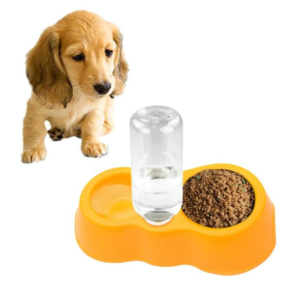 Dog Cat Food Dish + Drinking Water Double Bowls with Automatic Water Dispenser(Yellow)