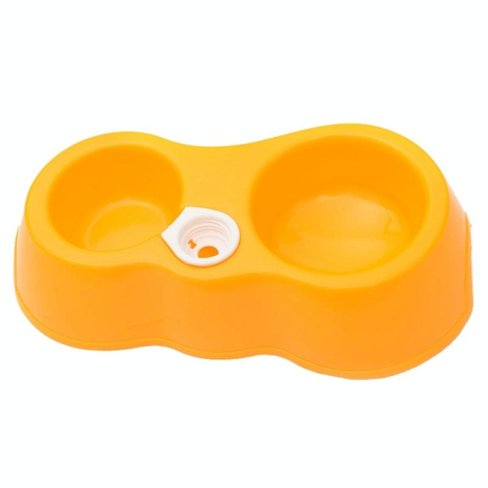 Dog Cat Food Dish + Drinking Water Double Bowls with Automatic Water Dispenser(Yellow)
