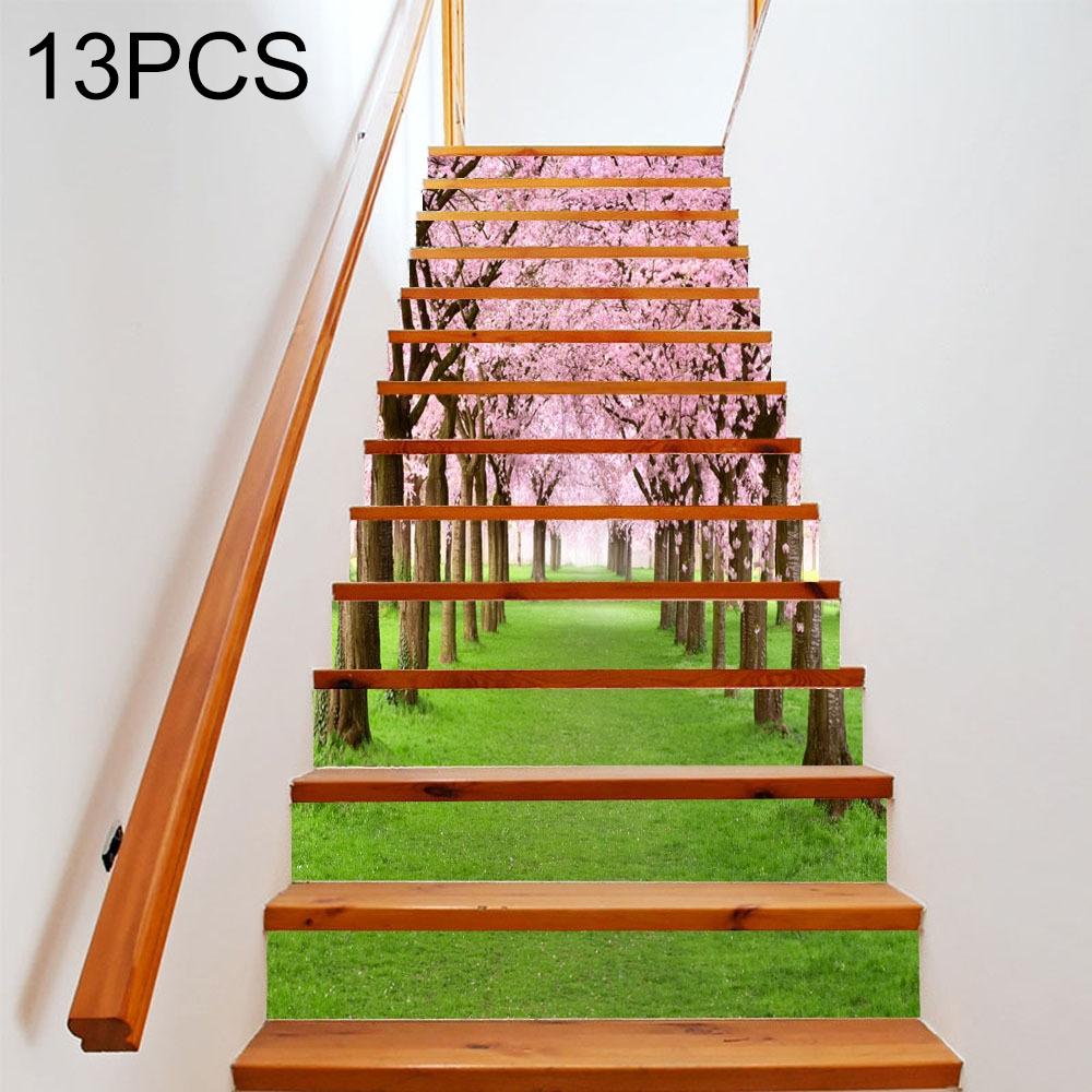 13pcs / Set DIY Creative Cherry Tree Beautiful Scenery Street Stairs Sticker Home Decoration, Size: 18*100cm