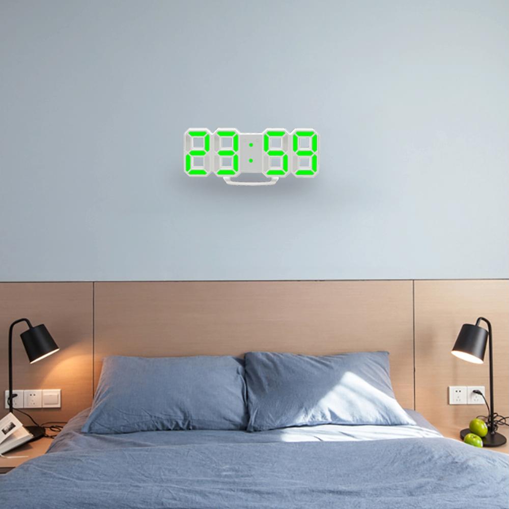 Multi-Function Large 3D LED Digital Wall Alarm Clock with Snooze Function, 12/24 Hours Display for Home, Kitchen, Office, DC 5V, CE Certificated(Green)
