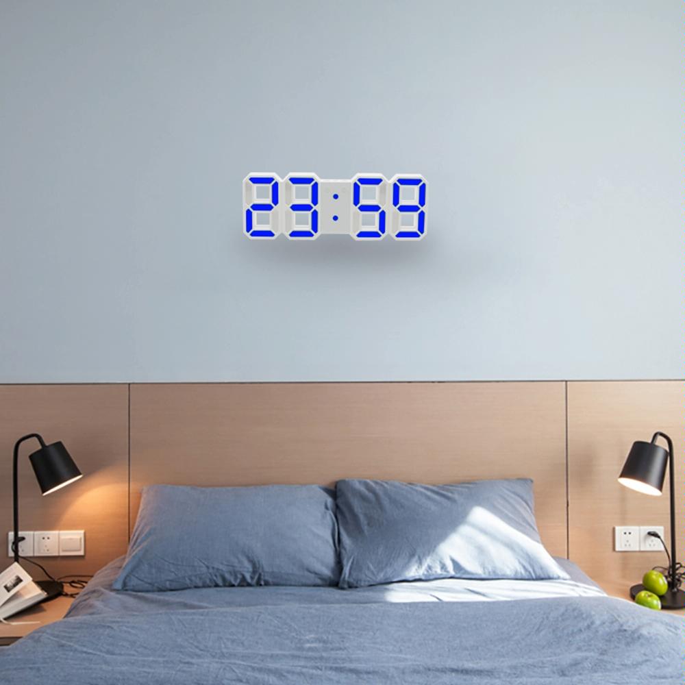Multi-Function Large 3D LED Digital Wall Alarm Clock with Snooze Function, 12/24 Hours Display for Home, Kitchen, Office, DC 5V, CE Certificated(Blue)