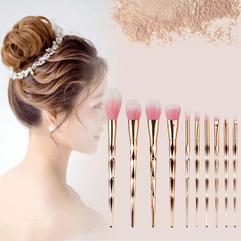 10 in 1 Diamond Style Handle Makeup Brush Cosmetic Foundation Cream Powder Blush Makeup Tool Set(Gold)