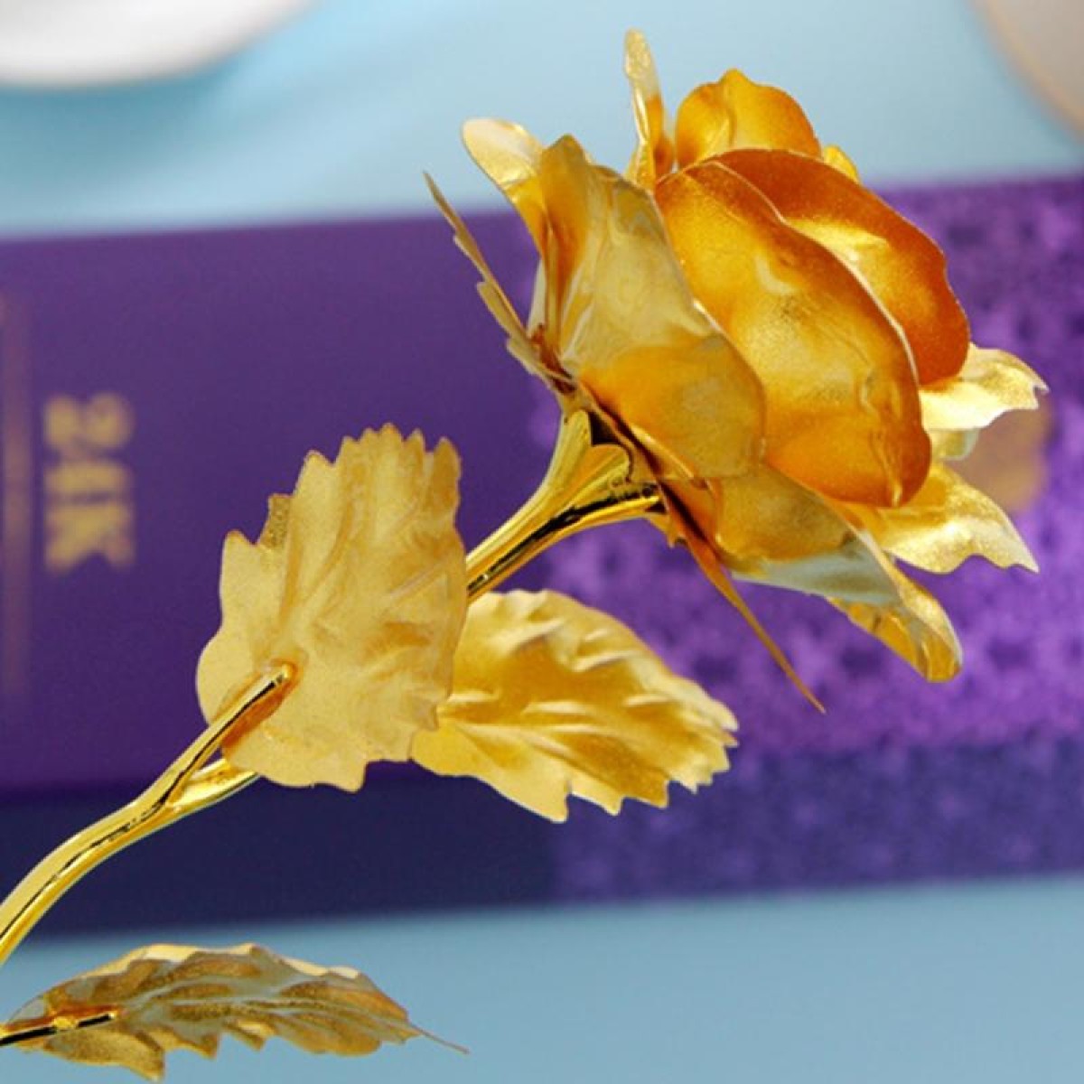 24K Golden Foil Plated Decoration Rose Artificial Flower, Random Color Delivery