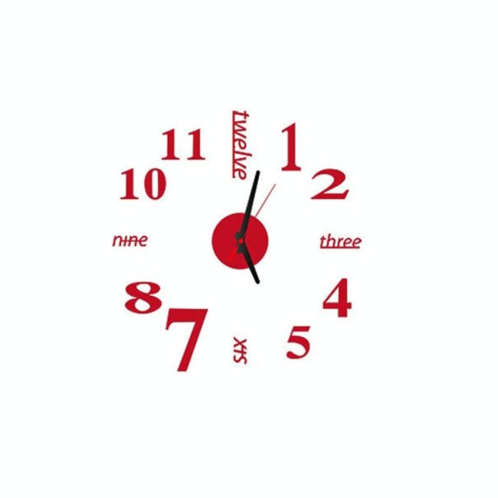Lovelife WC37130 Acrylic English Digital DIY Stereo Wall Clock Wall Stick Clock (Red)