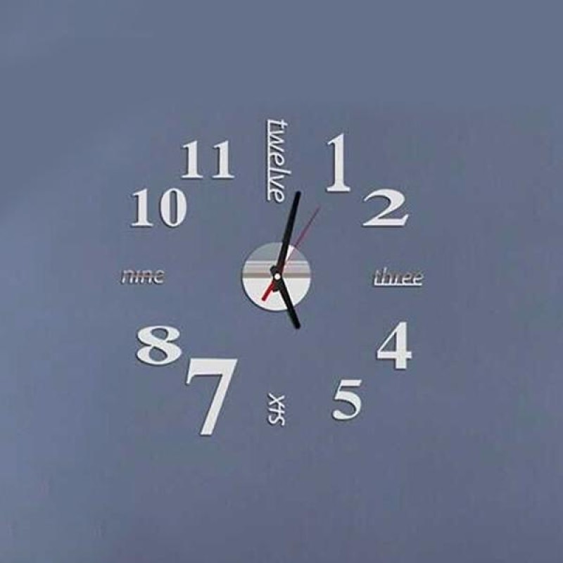 Lovelife WC37130 Acrylic English Digital DIY Stereo Wall Clock Wall Stick Clock (Silver)