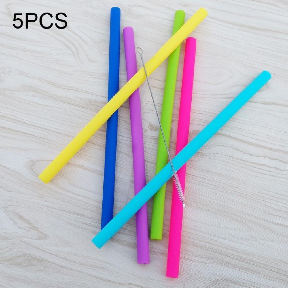 5 PCS Food Grade Silicone Straws Cartoon Colorful Drink Tools with 1 Brush, Straight Pipe, Length: 25cm, Outer Diameter: 11mm, Inner Diameter: 9mm, Random Color Delivery