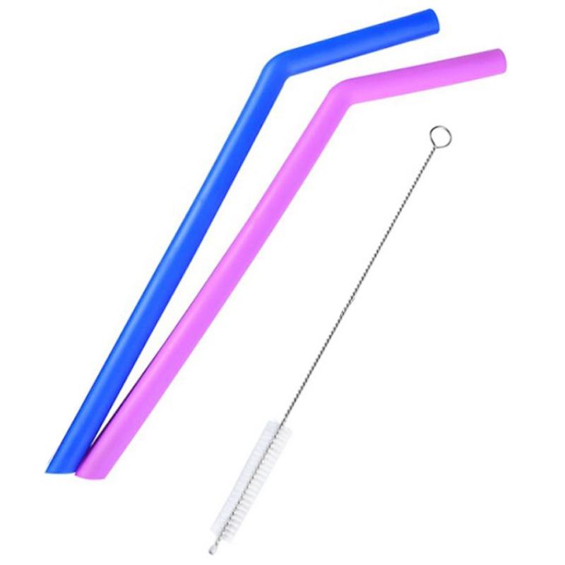 2 PCS Food Grade Silicone Straws Cartoon Colorful Drink Tools with 1 Brush, Crude Bend Pipe, Length: 25cm, Outer Diameter: 11mm, Inner Diameter: 9mm, Random Color Delivery
