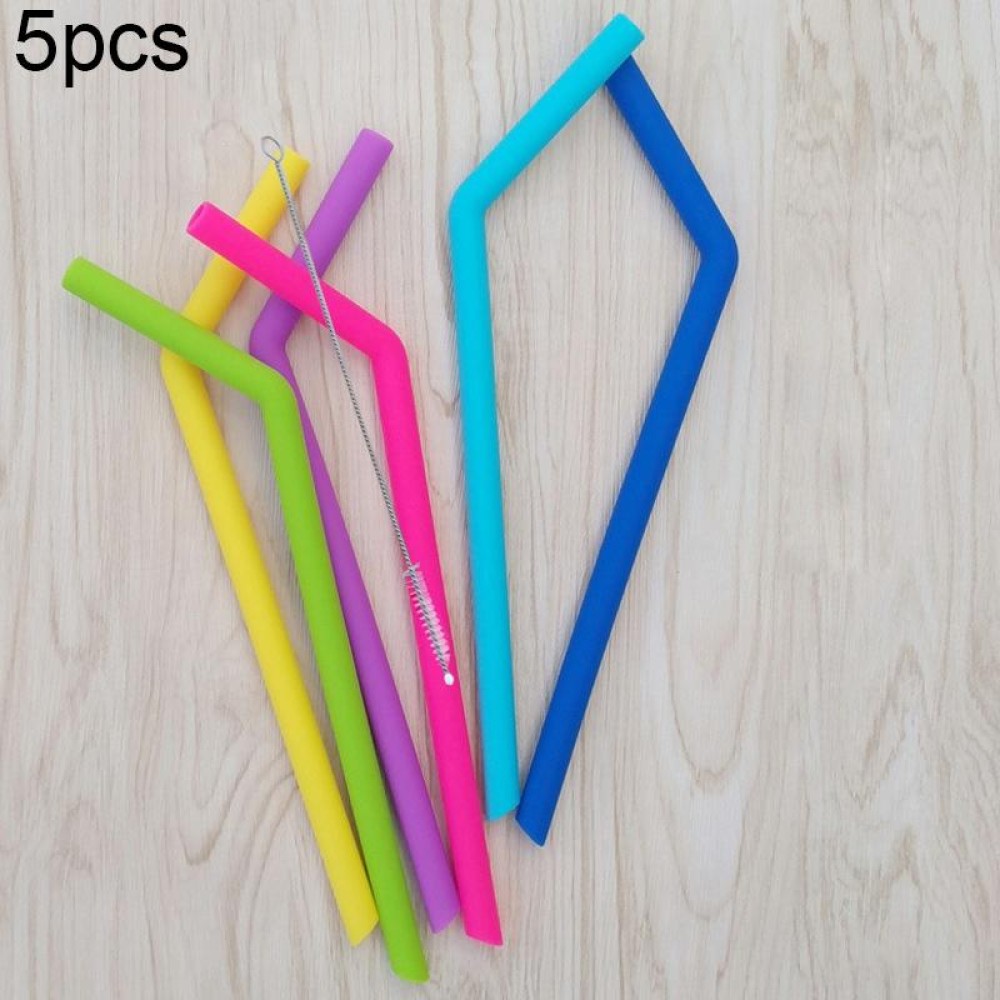 5pcs Food Grade Silicone Straws Cartoon Colorful Drink Tools with 1 Brush, Crude Bend Pipe, Length: 25cm, Outer Diameter: 7.8mm, Inner Diameter: 5mm, Random Color Delivery