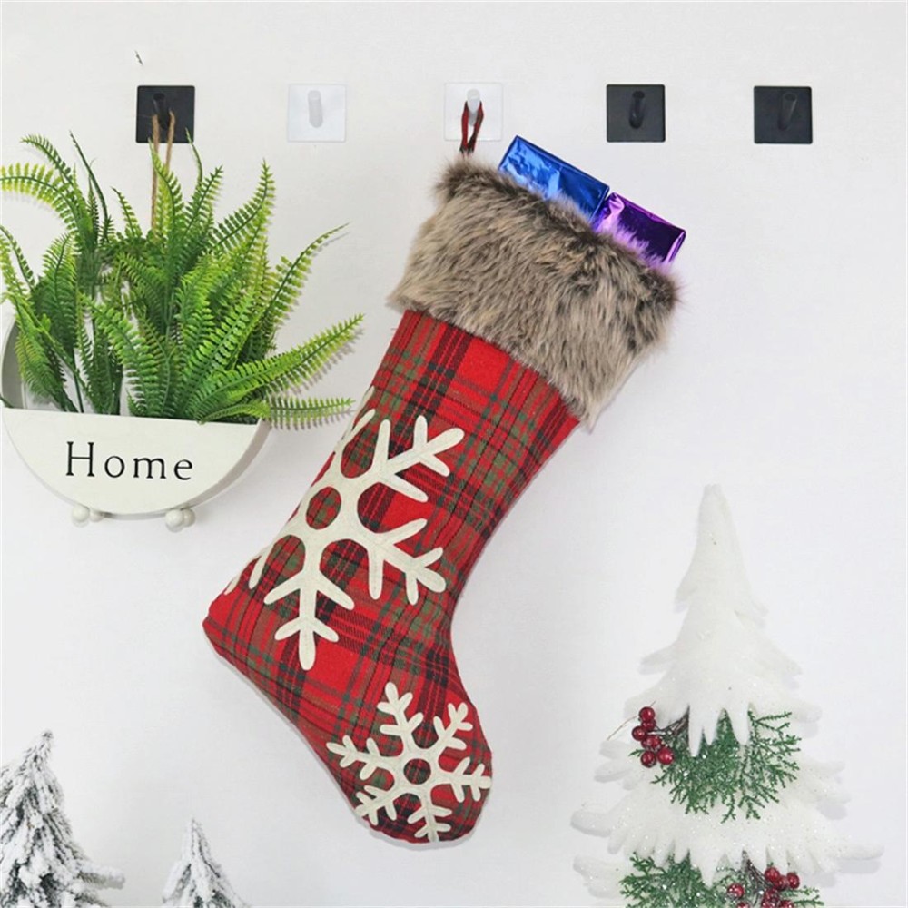 CX20202 Christmas Snowflake Plush Sock Gift Bag Christmas Tree Pendant Decoration