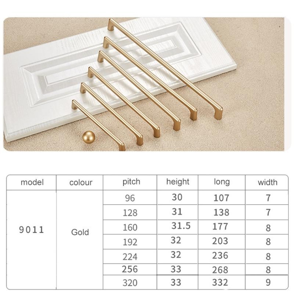 9011-320 Modern Simple Cabinet Door Handle Drawer Wardrobe Zinc Alloy Handle (Gold)