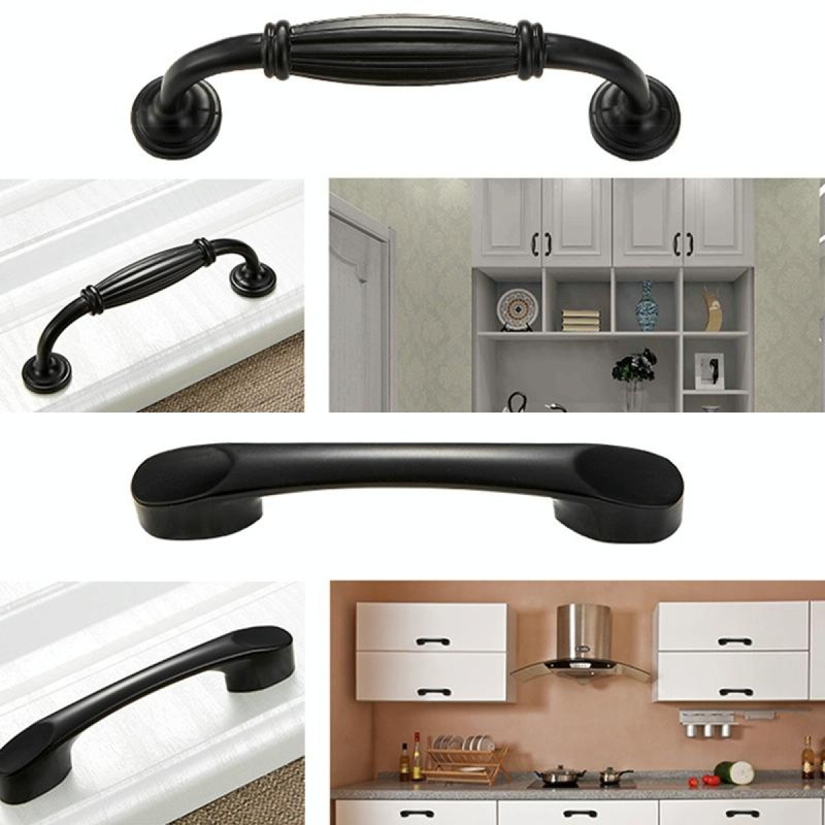 6225A-64 Simple Cabinet Door Handle Drawer Wardrobe Zinc Alloy Handle(Black)
