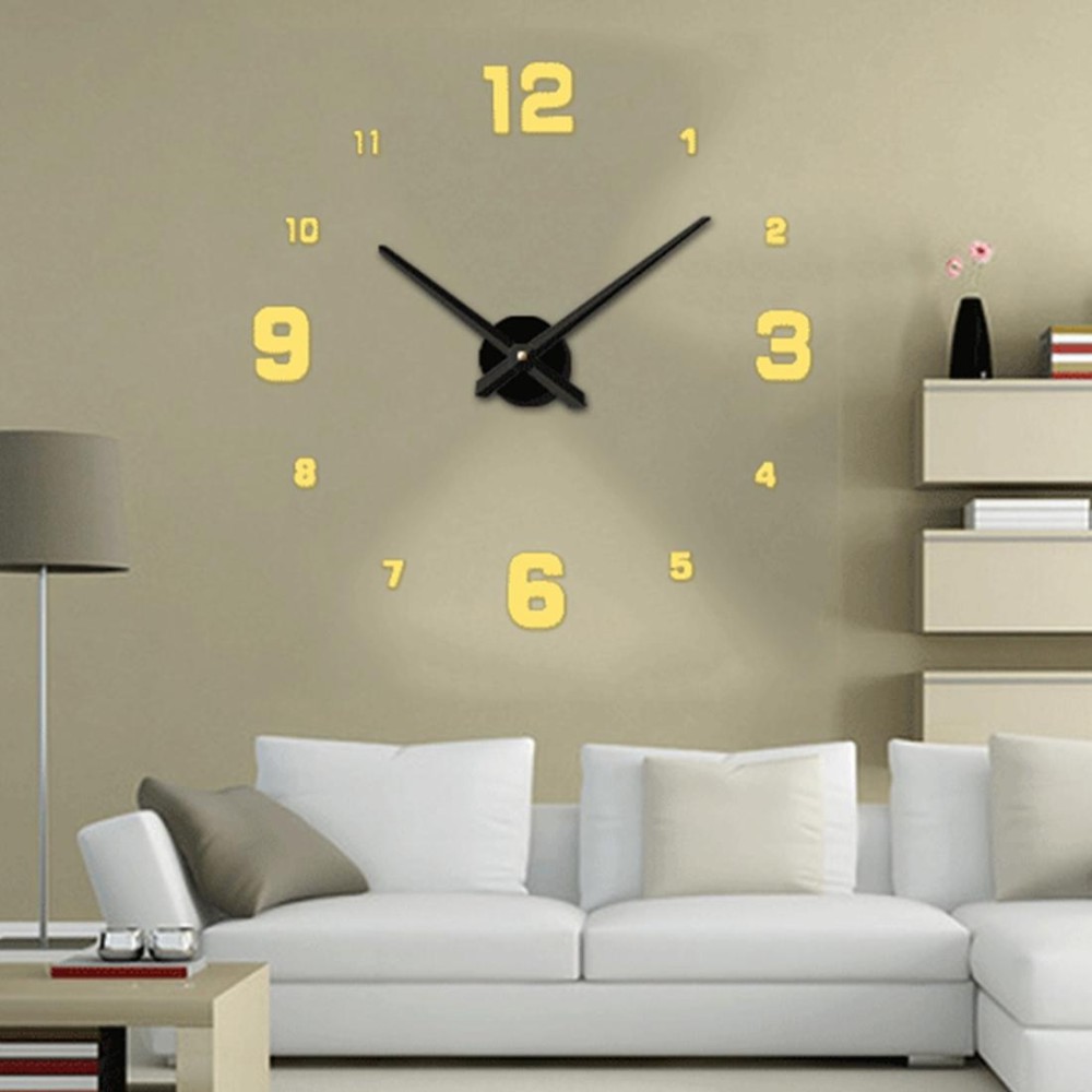 Bedroom Home Decoration Mirrored Number Frameless Large 3D DIY Wall Sticker Mute Clock, Size: 100*100cm(Gold)