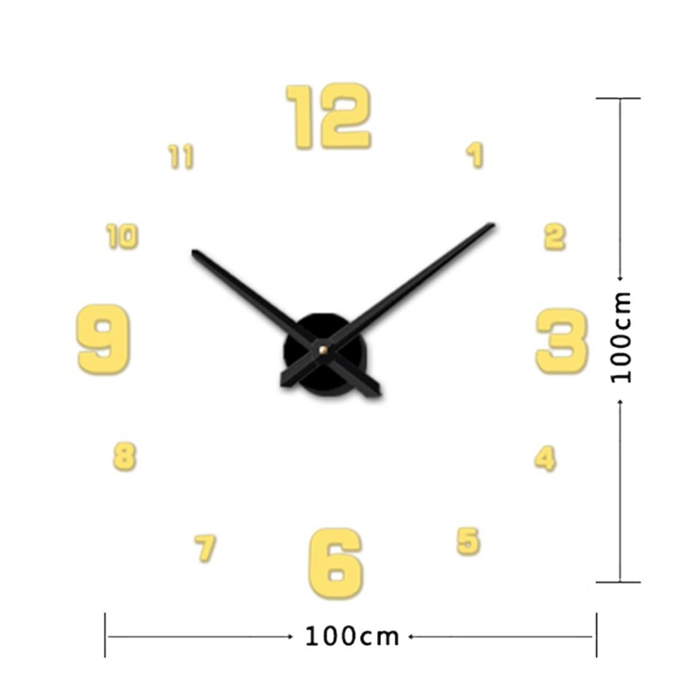 Bedroom Home Decoration Mirrored Number Frameless Large 3D DIY Wall Sticker Mute Clock, Size: 100*100cm(Gold)