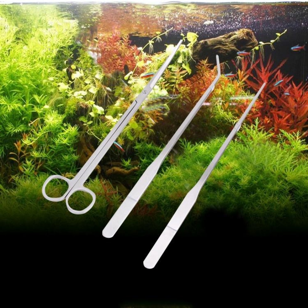 3 in 1 Stainless Steel Scissors, Tweezers and Clip, Tree Plant Grass Miniatures Aquarium Fish Tank Landscape Trim Tools