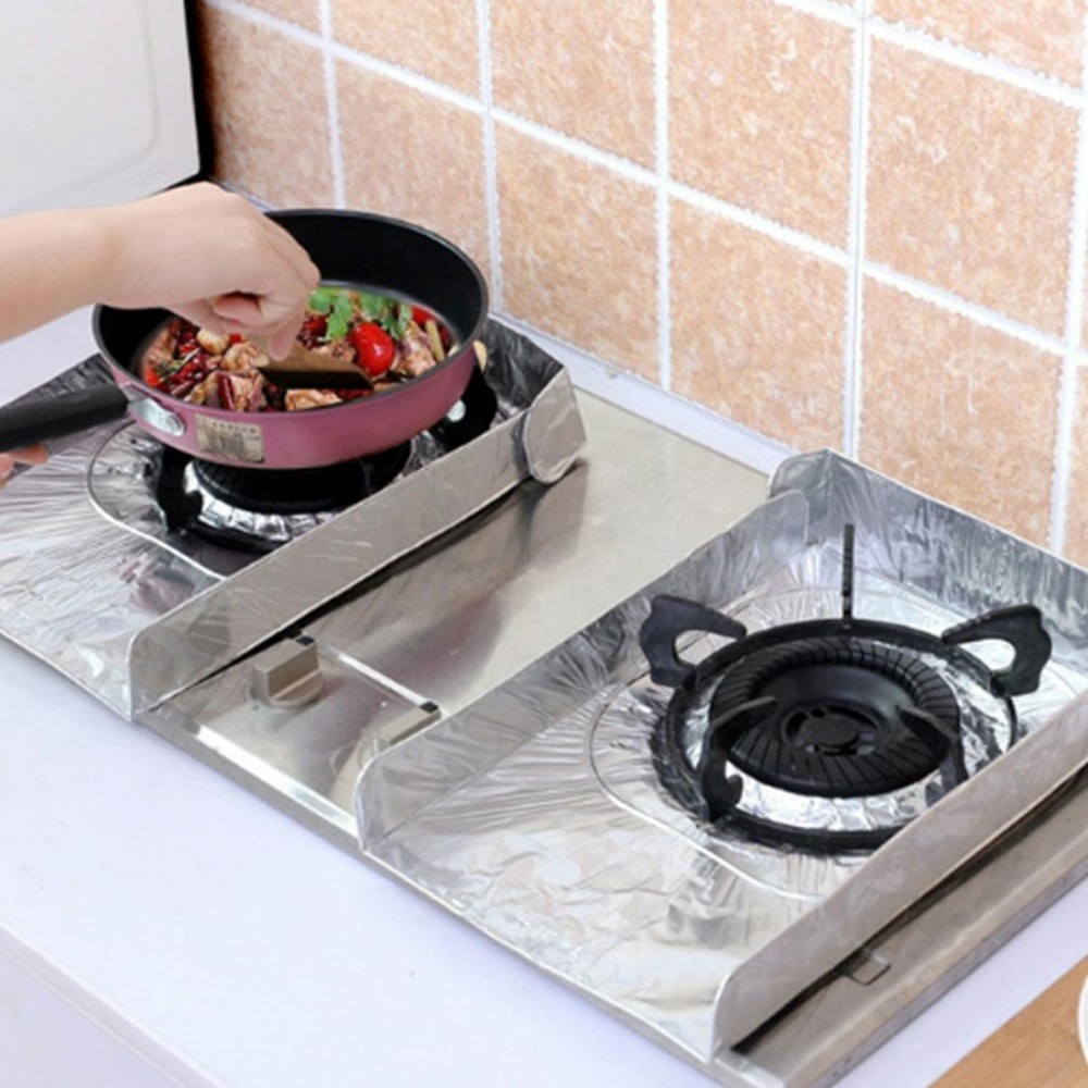 2 PCS Gas Stove Protectors Foil Heat-resistant Anti-Fouling Liner Cleaning Kitchen Tools Mat(Silver)