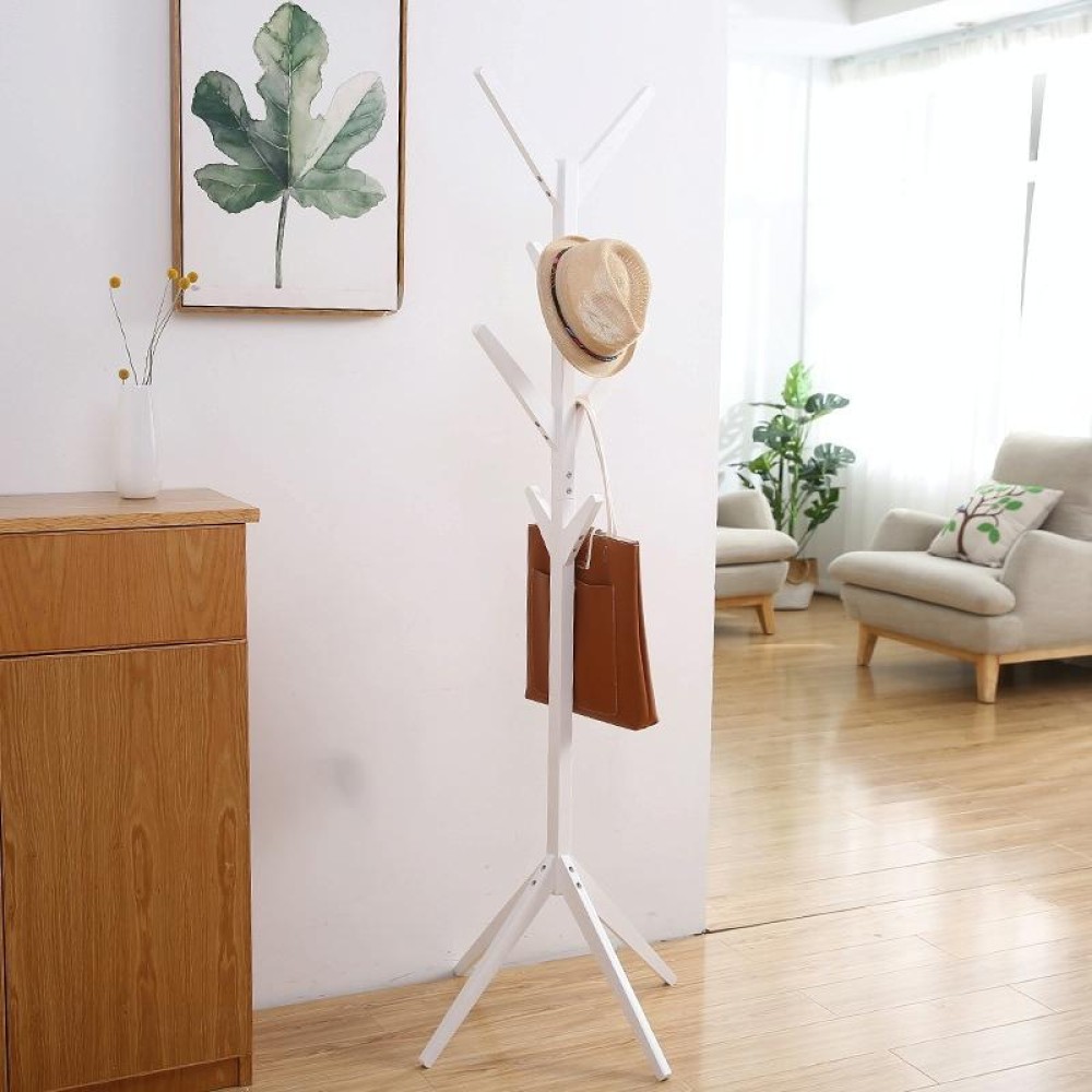 Creative Tree-shaped Solid Wood Floor Hatstand Clothes Hanging Rack,Size: 175x45x45cm (White)