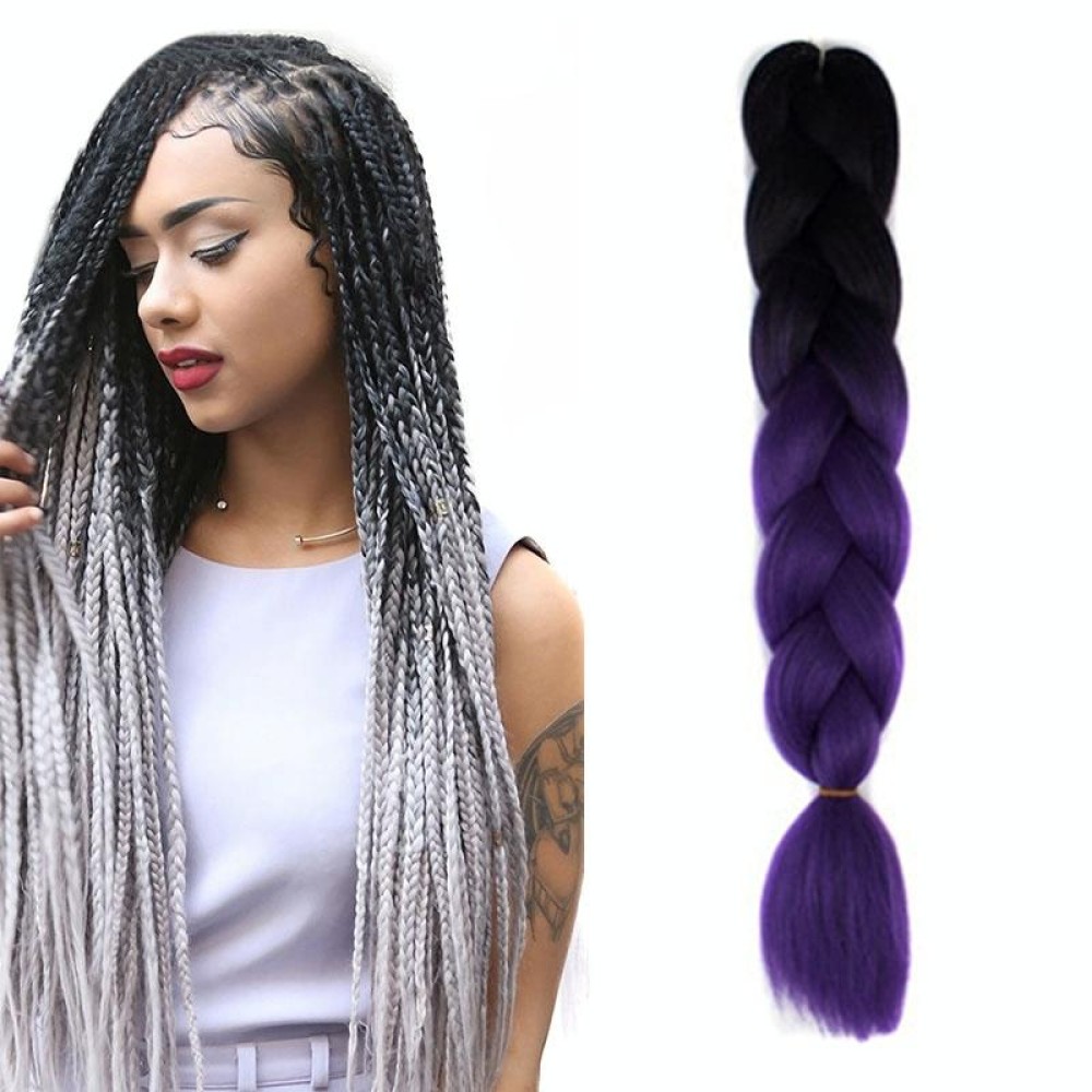 Fashion Color Gradient Individual Braid Wigs Chemical Fiber Big Braids, Length: 60cm(06Black+Purple)