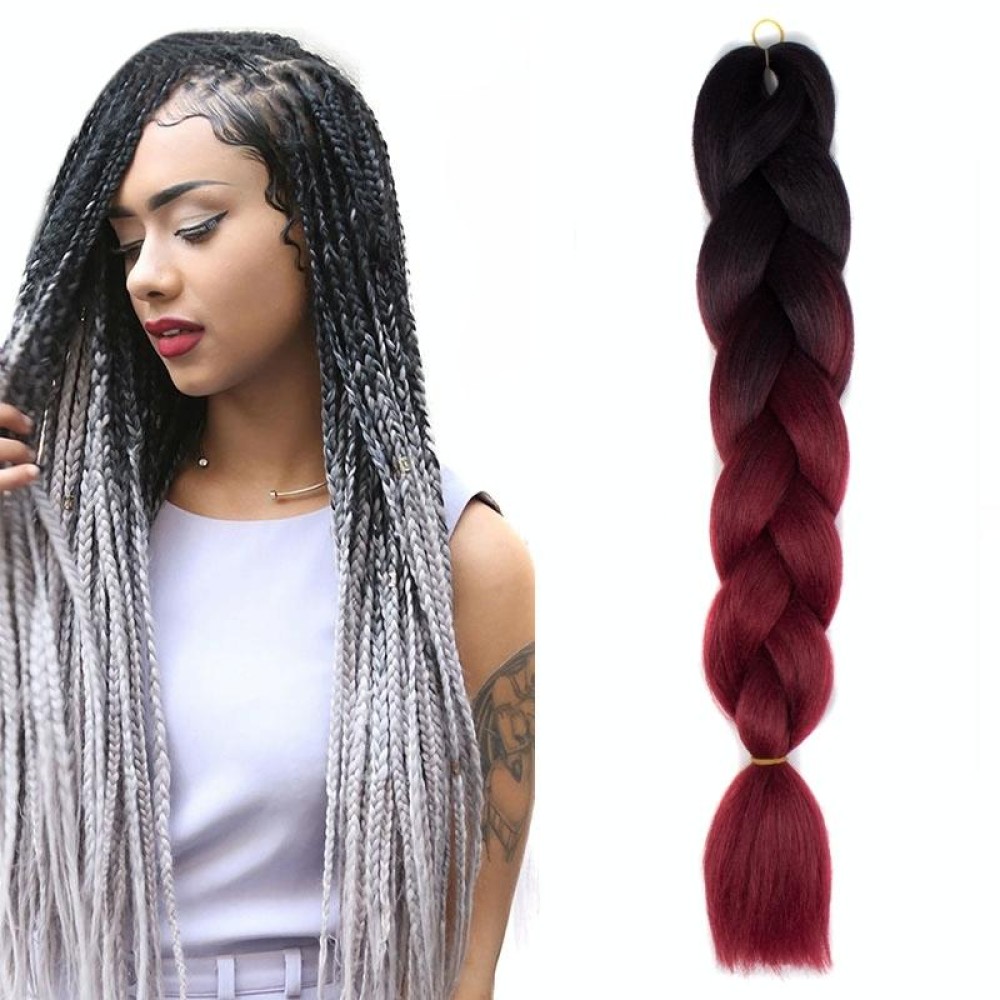Fashion Color Gradient Individual Braid Wigs Chemical Fiber Big Braids, Length: 60cm(08Black+Wine Red)