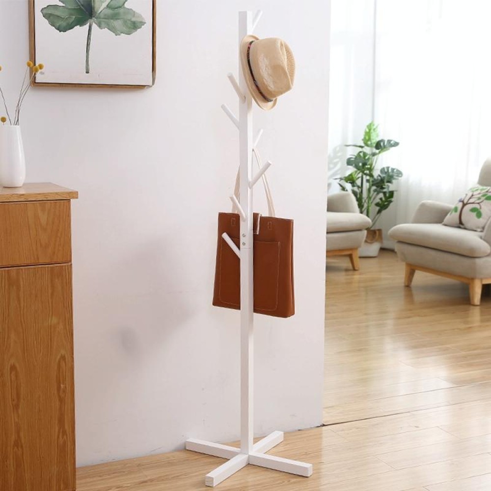 Creative Tree-shaped Solid Wood Floor Hatstand Clothes Hanging Rack,Size: 165x50x5cm(White)