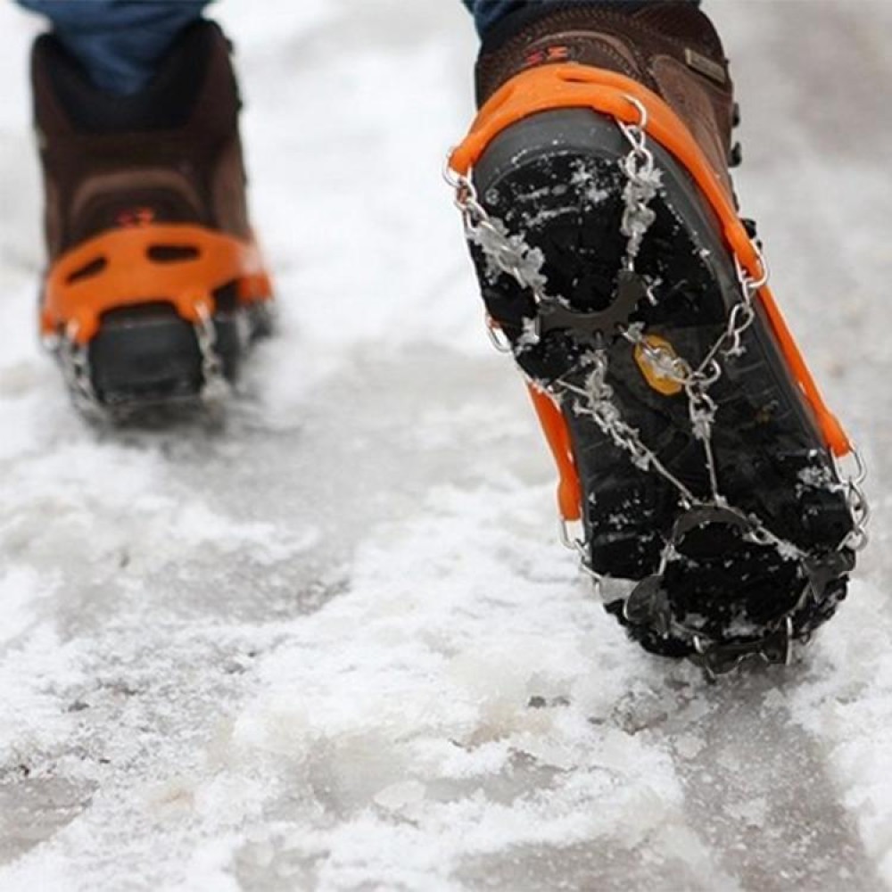 One Pair 8 Teeth Anti-Slip Ice Gripper Hiking Climbing Chain Shoes Covers(Orange)