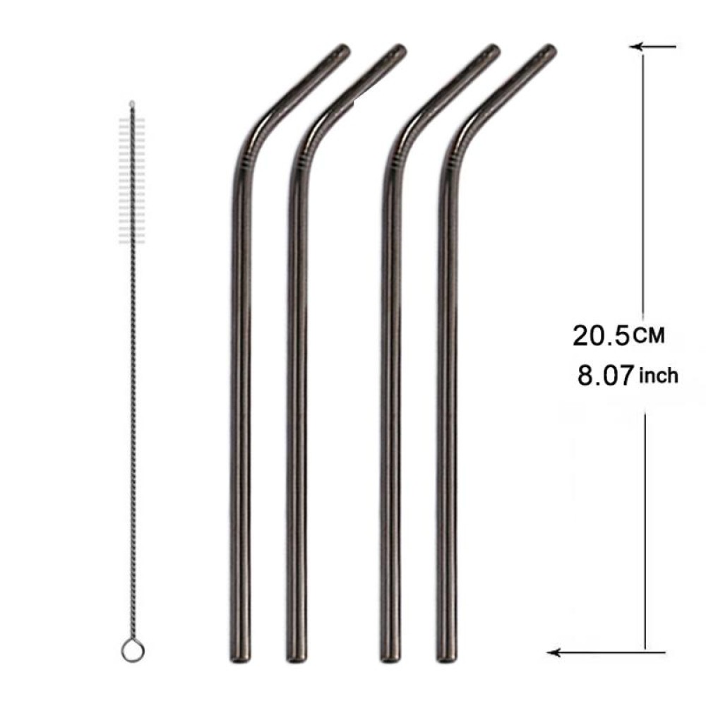 5pcs Reusable Stainless Steel Bent Drinking Straw + Cleaner Brush Set Kit,  266*6mm(Black)