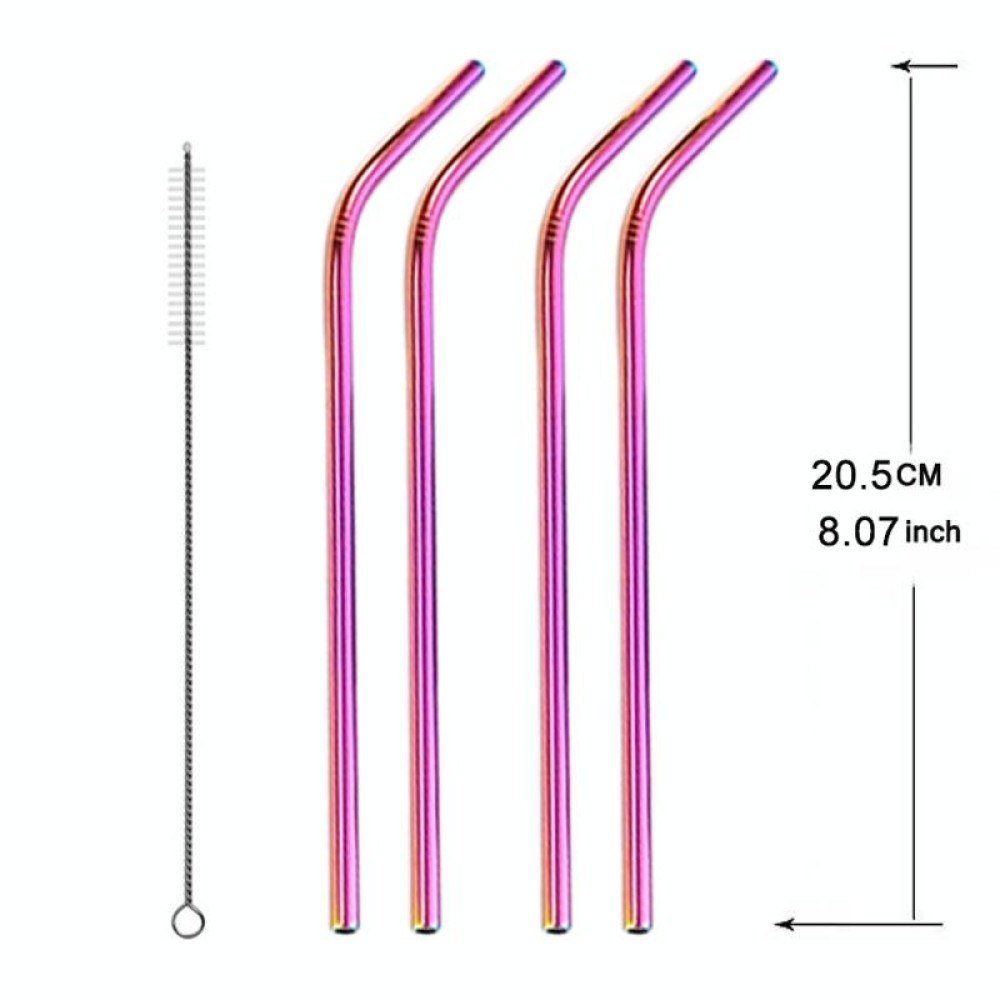 5pcs Reusable Stainless Steel Bent Drinking Straw + Cleaner Brush Set Kit,  266*6mm(Colour)