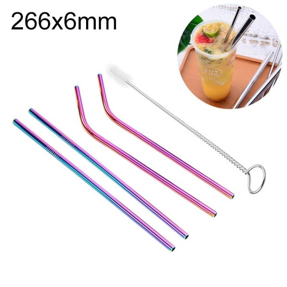 4pcs Reusable Stainless Steel Drinking Straw + Cleaner Brush Set Kit,  266*6mm(Colour)
