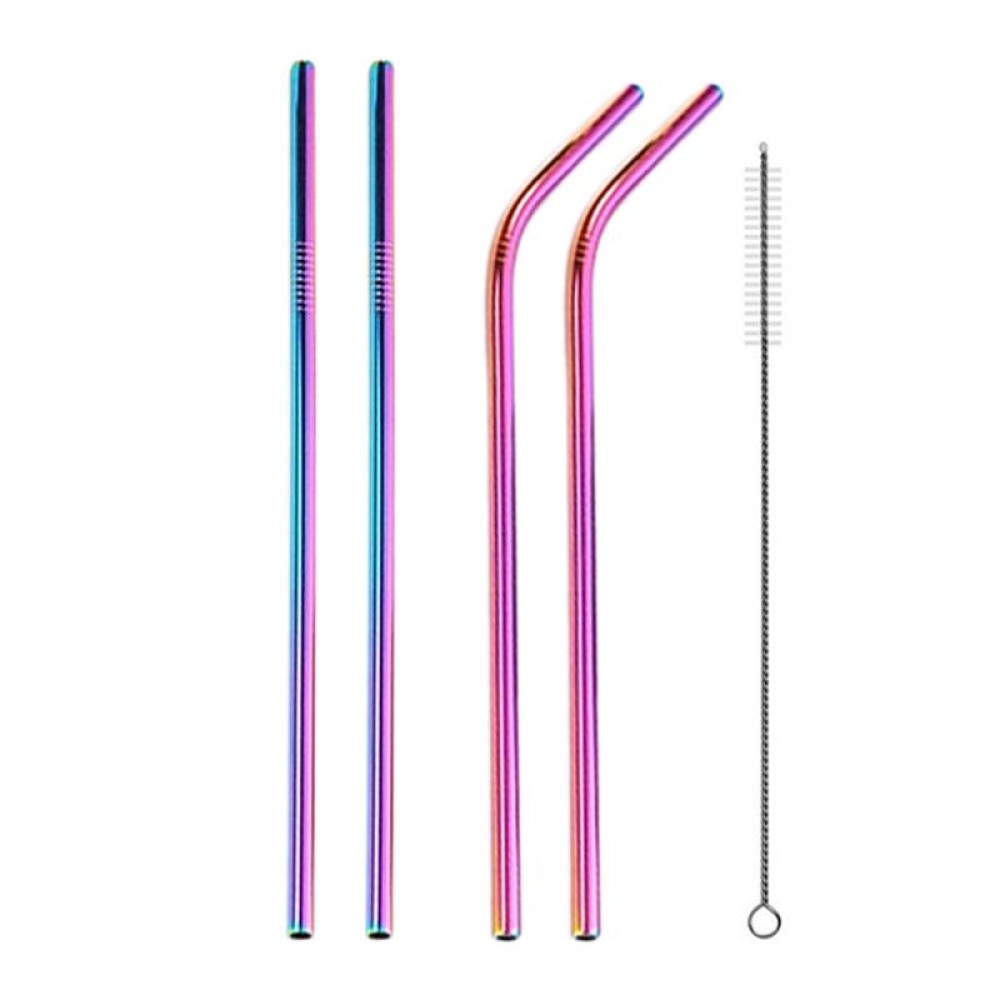 4pcs Reusable Stainless Steel Drinking Straw + Cleaner Brush Set Kit,  266*6mm(Colour)
