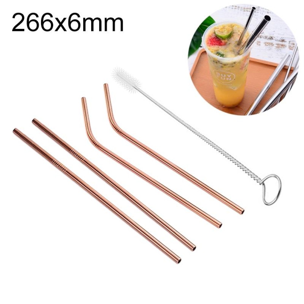 4pcs Reusable Stainless Steel Drinking Straw + Cleaner Brush Set Kit,  266*6mm(Rose Gold)