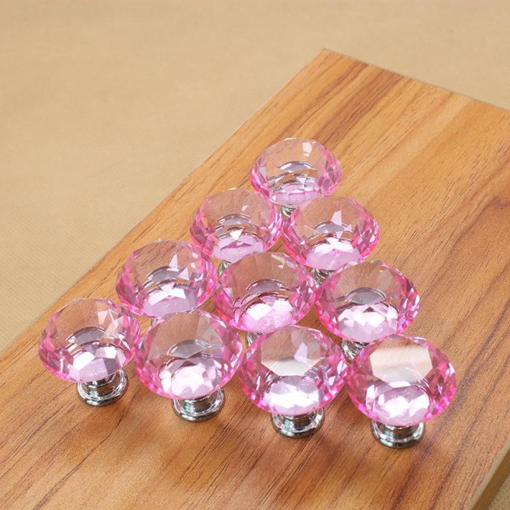 30mm K9 Clear Crystal Glass Chromium-plated One-hole Drawer Handle(Pink)