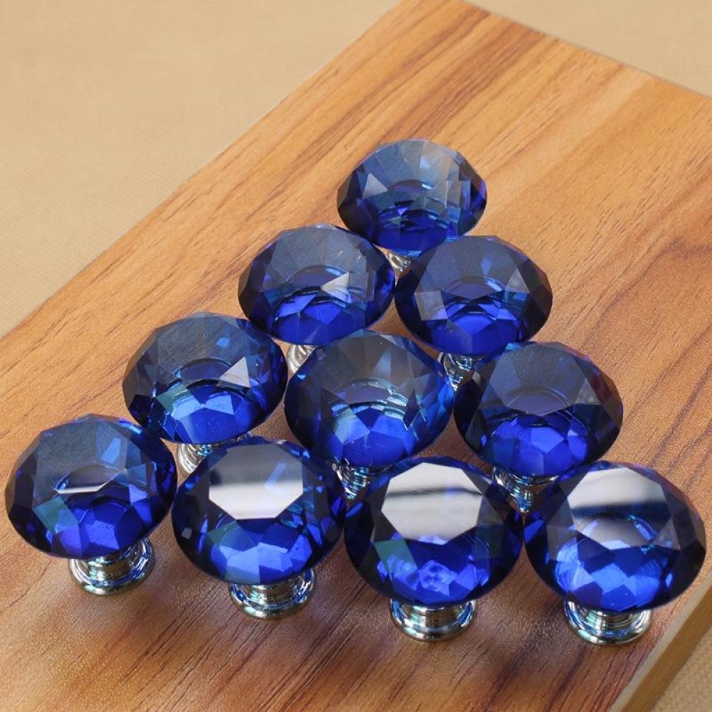 30mm K9 Clear Crystal Glass Chromium-plated One-hole Drawer Handle(Blue)