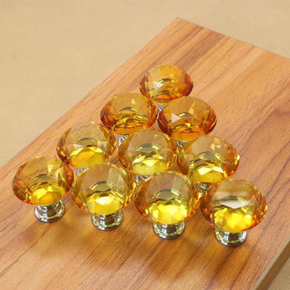 30mm K9 Clear Crystal Glass Chromium-plated One-hole Drawer Handle(Yellow)