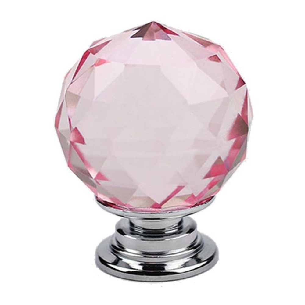 30mm K9 Plated Transparent Glass Crystal Spherical Single Hole Drawer Handle(Pink)