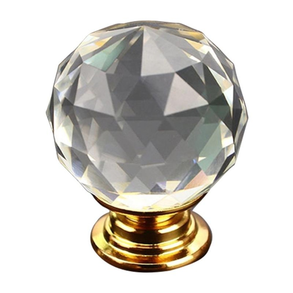 30mm K9 Plated Transparent Glass Crystal Spherical Single Hole Drawer Handle (Transparent+Gold)