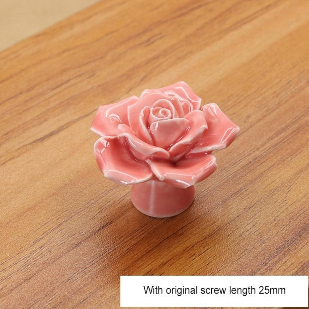 41mm Rose Shape Modern Literary Color Glazed Ceramic Cabinet Drawer Handle(Pink)