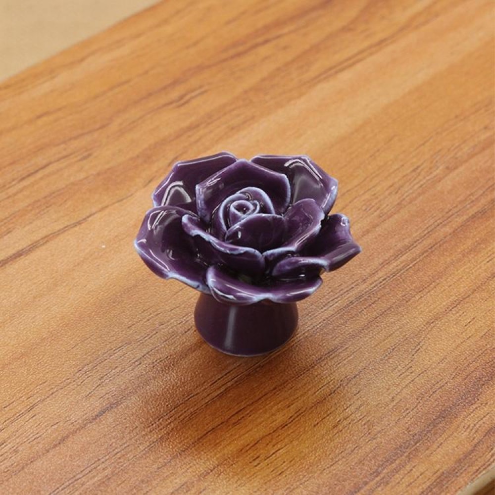 41mm Rose Shape Modern Literary Color Glazed Ceramic Cabinet Drawer Handle(Purple)