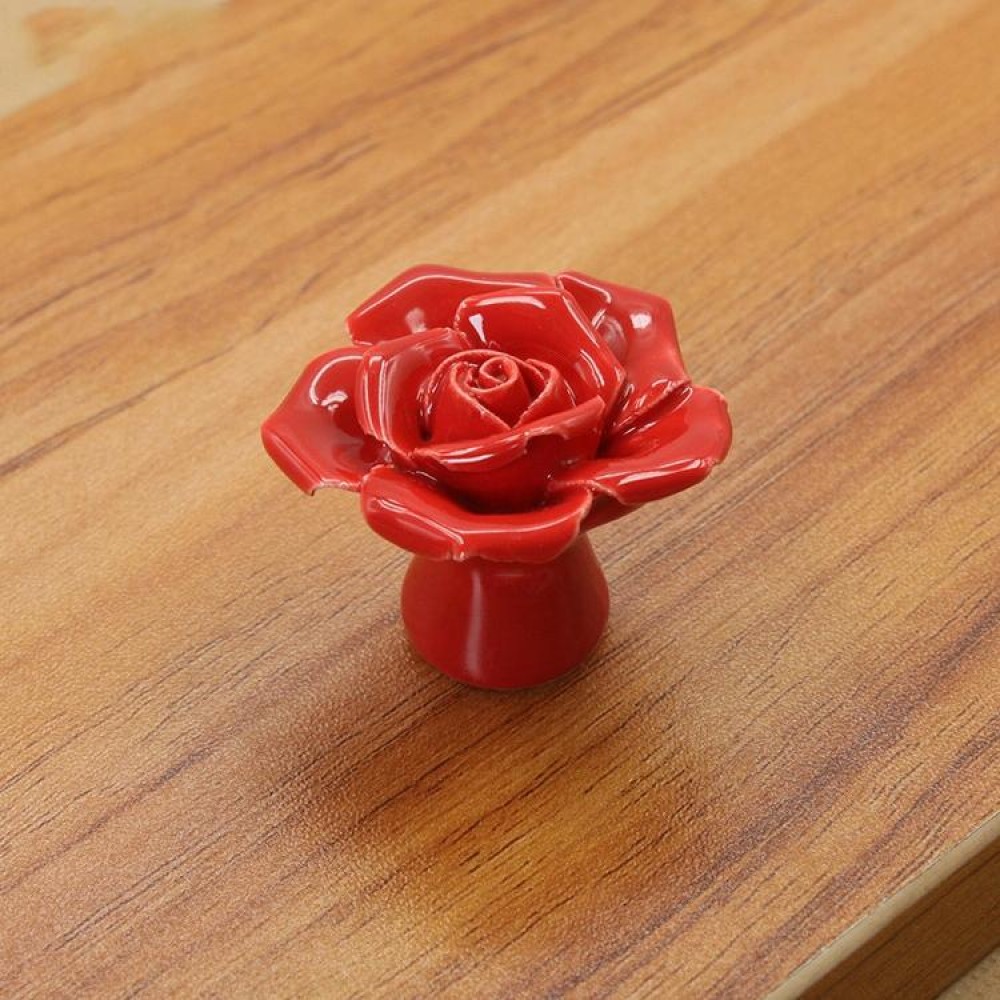 41mm Rose Shape Modern Literary Color Glazed Ceramic Cabinet Drawer Handle(Red)