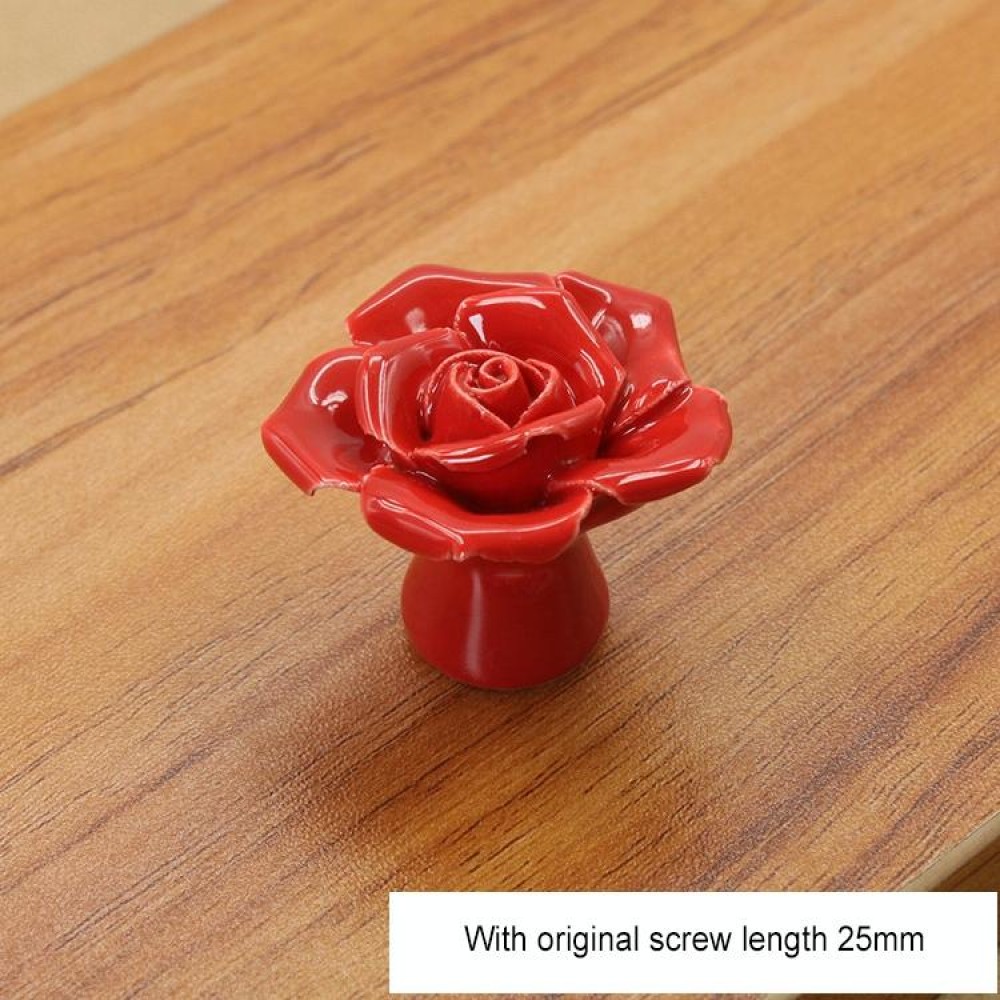 41mm Rose Shape Modern Literary Color Glazed Ceramic Cabinet Drawer Handle(Red)